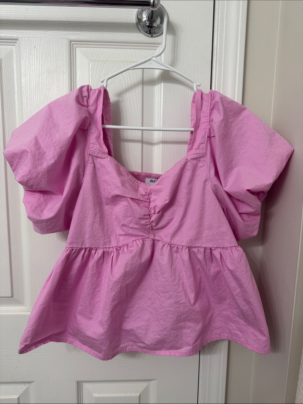 Old Navy Light Pink Puff-Sleeve Peplum Blouse